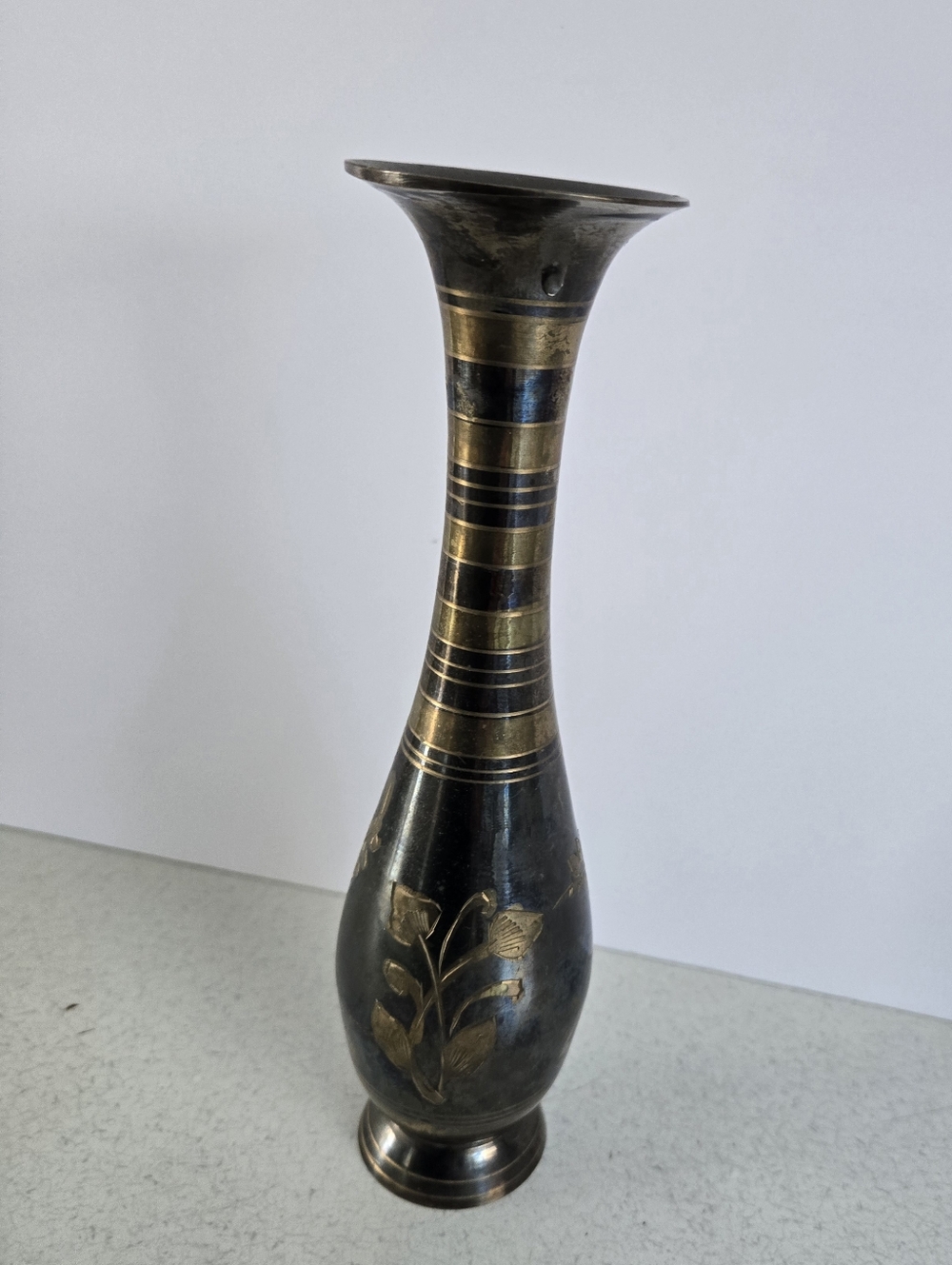 Brass Vase Vintage India Vintage Etched Bud Vase